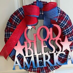Patriotic July  4th Memorial Day Wreath 14 Inch Front Door  Indoor Decor